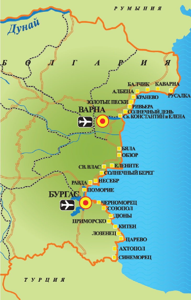 карта курортов болгарии